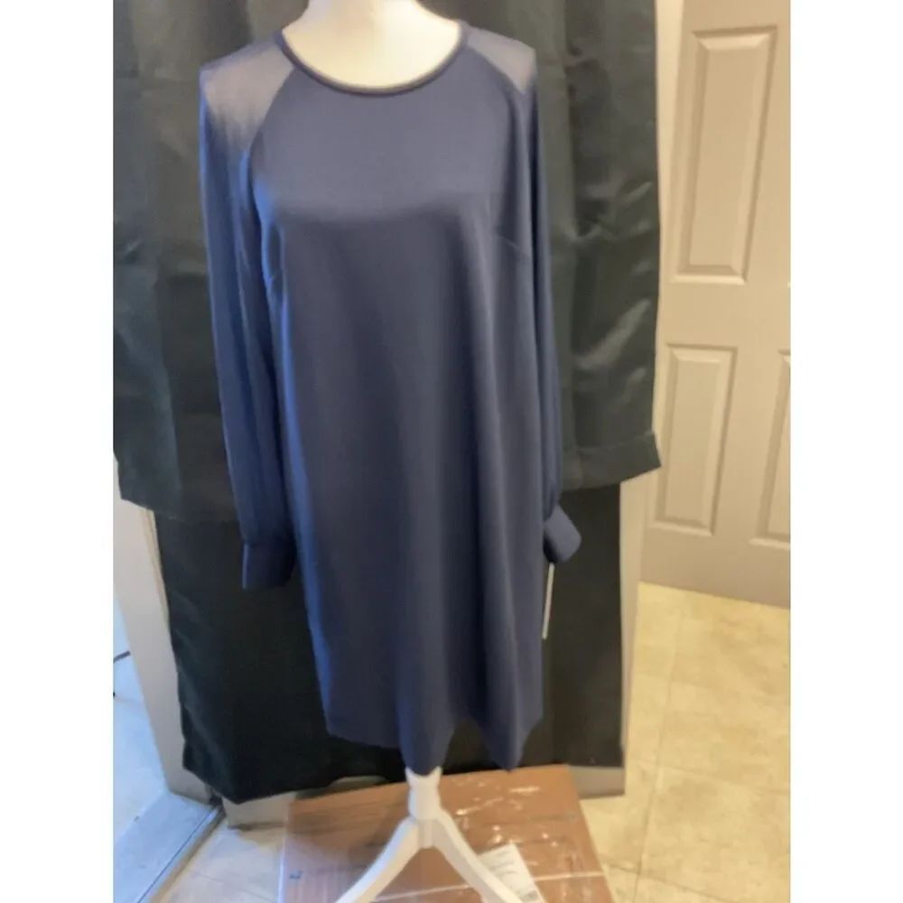 Calvin Klein Dark Navy Long-Sleeve Shift Dress - Picture 3 of 3